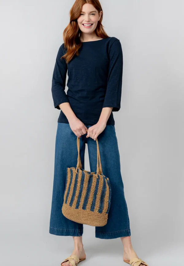 Monica Organic Cotton3/4 Sleeve Top in Navy