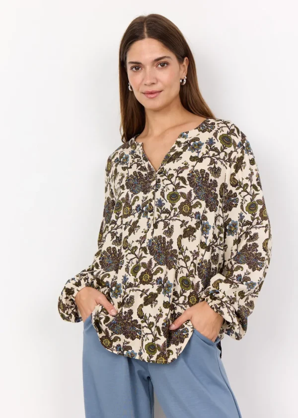 Nine 1 Print Blouse in Dark Green