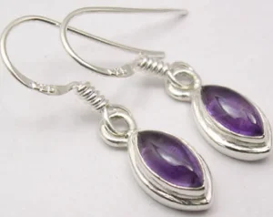 Solid Silver Amethyst Double Framed Marquise Drop Earrings