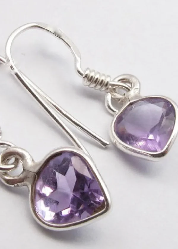 Solid Silver Amethyst Mini Reverse Tear-Drop Drop Earrings