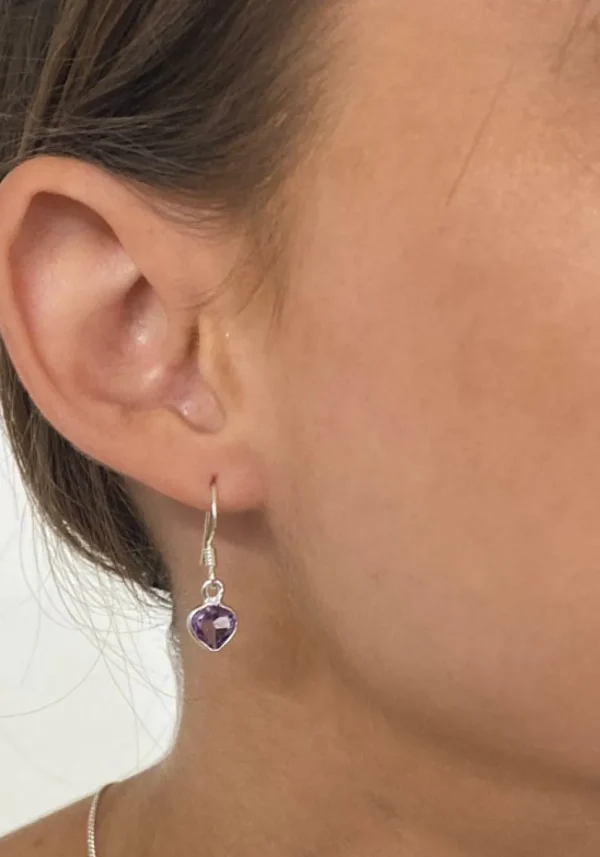 Solid Silver Amethyst Mini Reverse Tear-Drop Drop Earrings