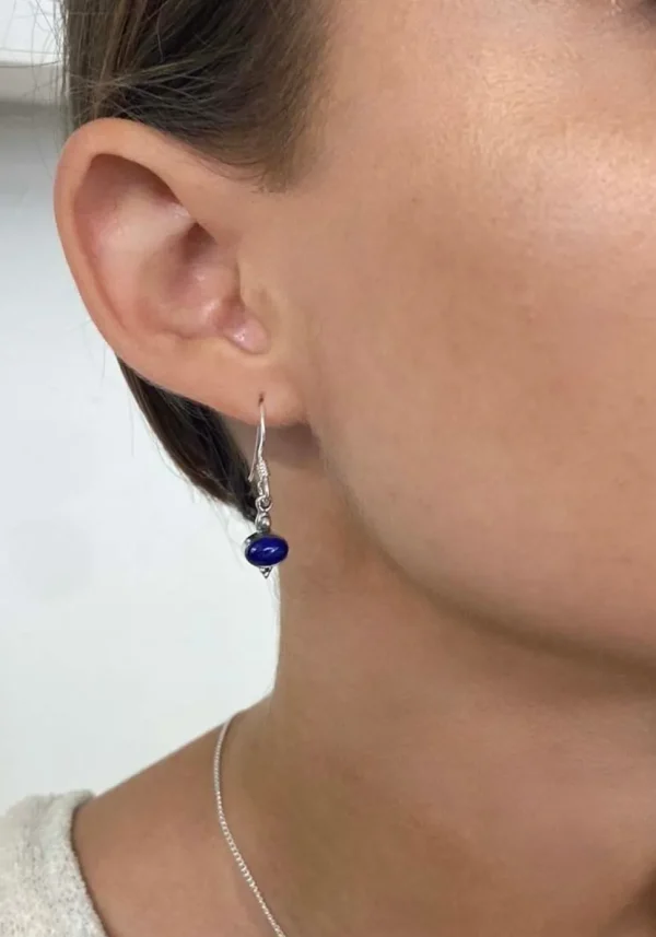 Solid Silver Apatite Oval Cabachon Drop Earrings