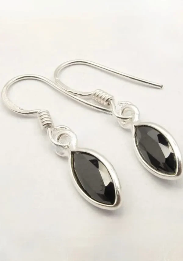 Solid Silver Black Onyx Marquise Drop Earrings