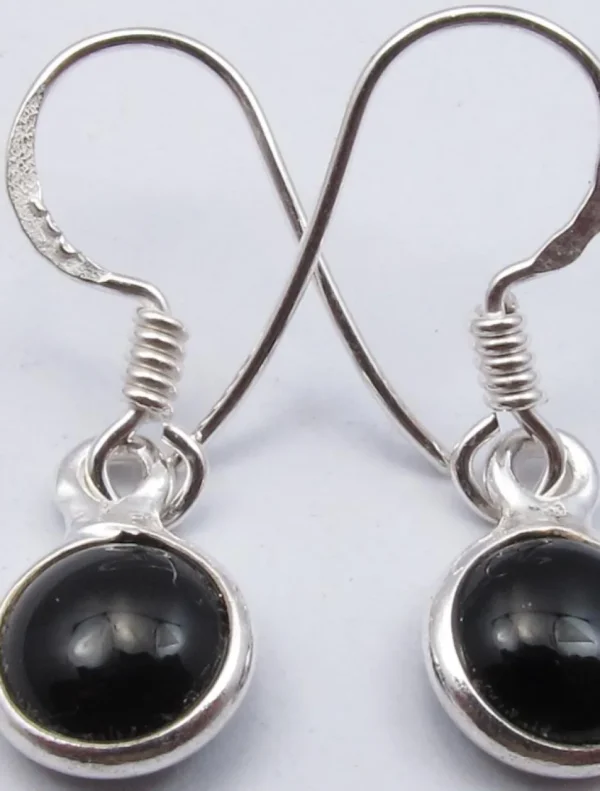 Solid Silver Black Onyx Round Drop Earrings
