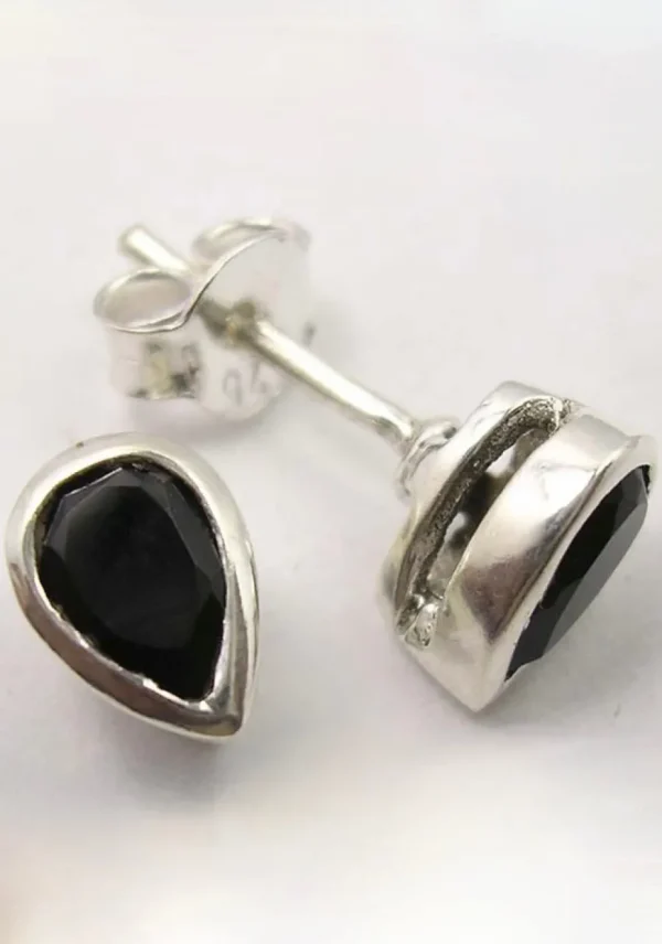 Solid Silver Black Onyx Tear-Drop Stud Earrings