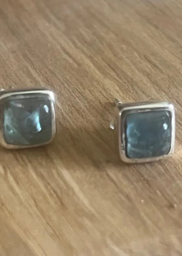 Solid Silver Cabochon Apatite Stud Earrings