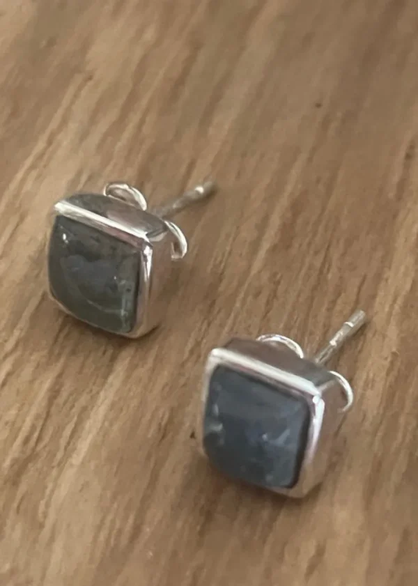 Solid Silver Cabochon Apatite Stud Earrings