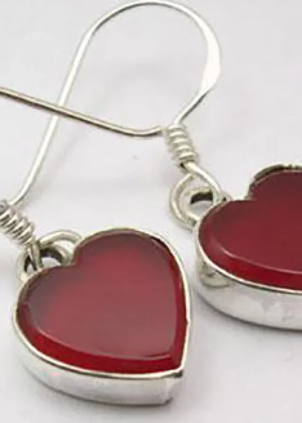 Solid Silver Carnelian Heart Drop Earrings