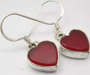 Solid Silver Carnelian Heart Drop Earrings