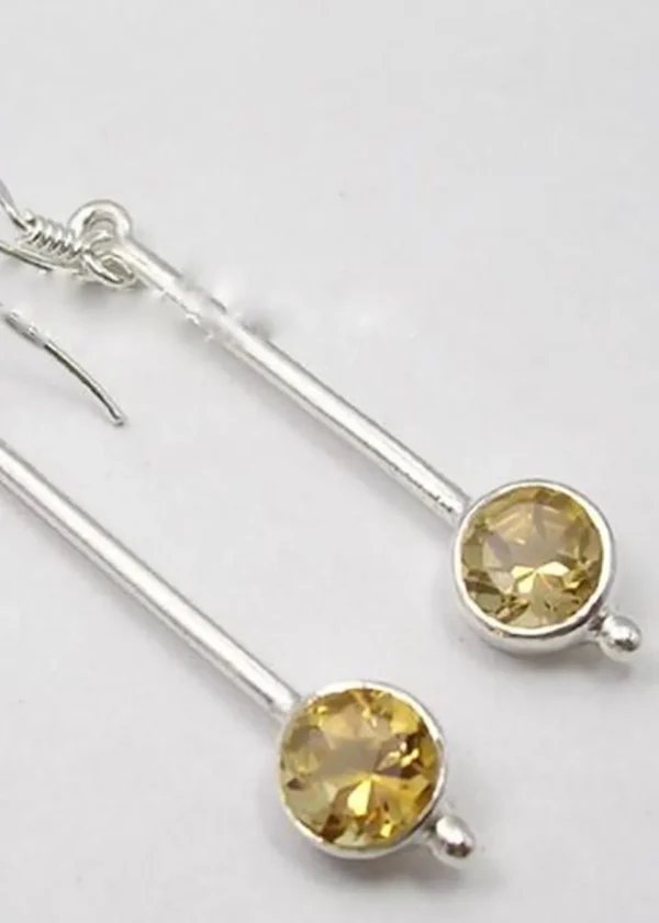 Solid Silver Citrine Long Drop Faceted Earrings