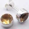 Solid Silver Citrine Round Stud Earrings