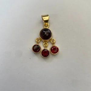 Solid Silver Garnet Gold Plated Multi-Gem Pendant