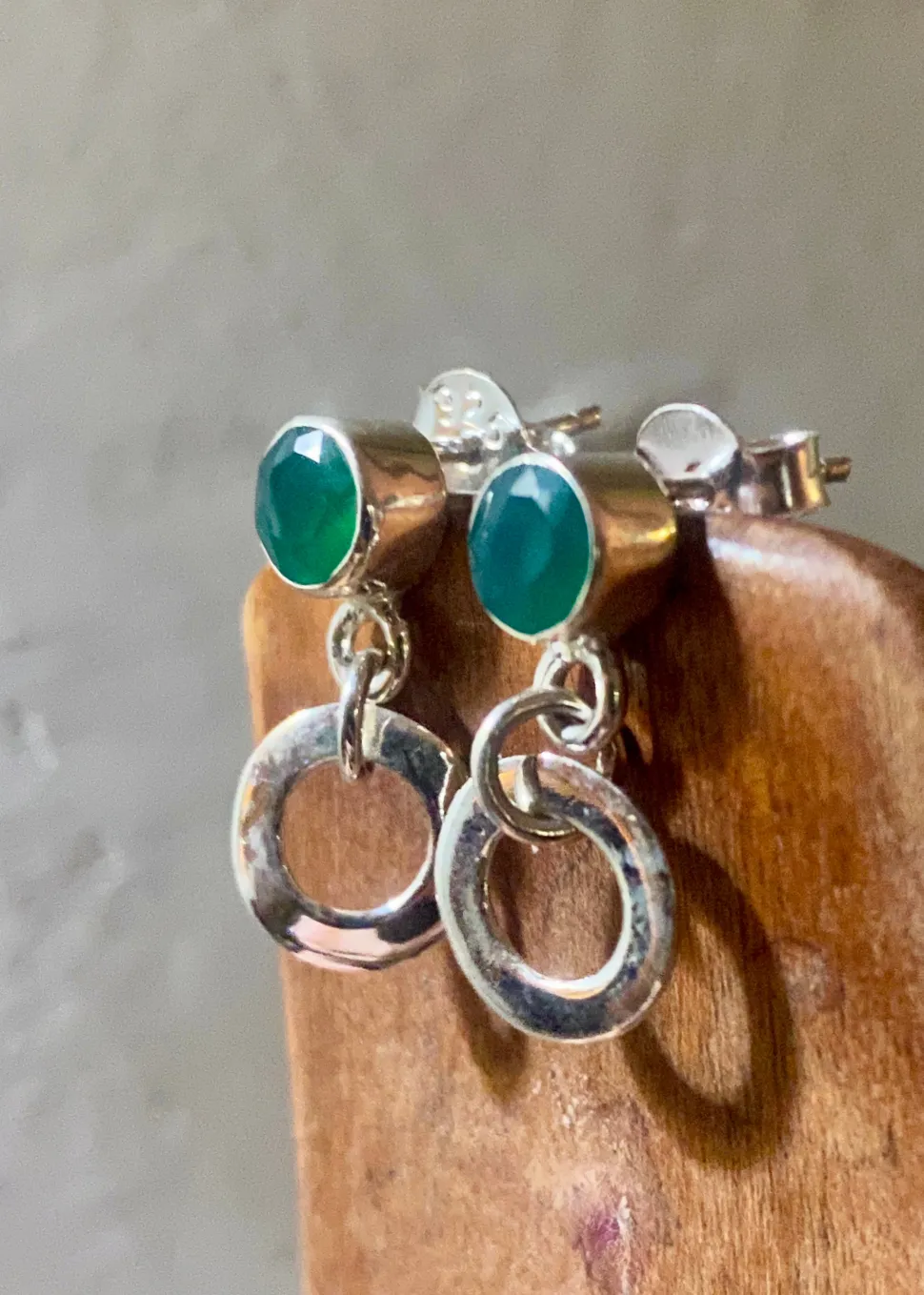 solid_silver_green_onyx_s_0.webp Solid Silver Green Onyx Stud Earrings with Loop Drop