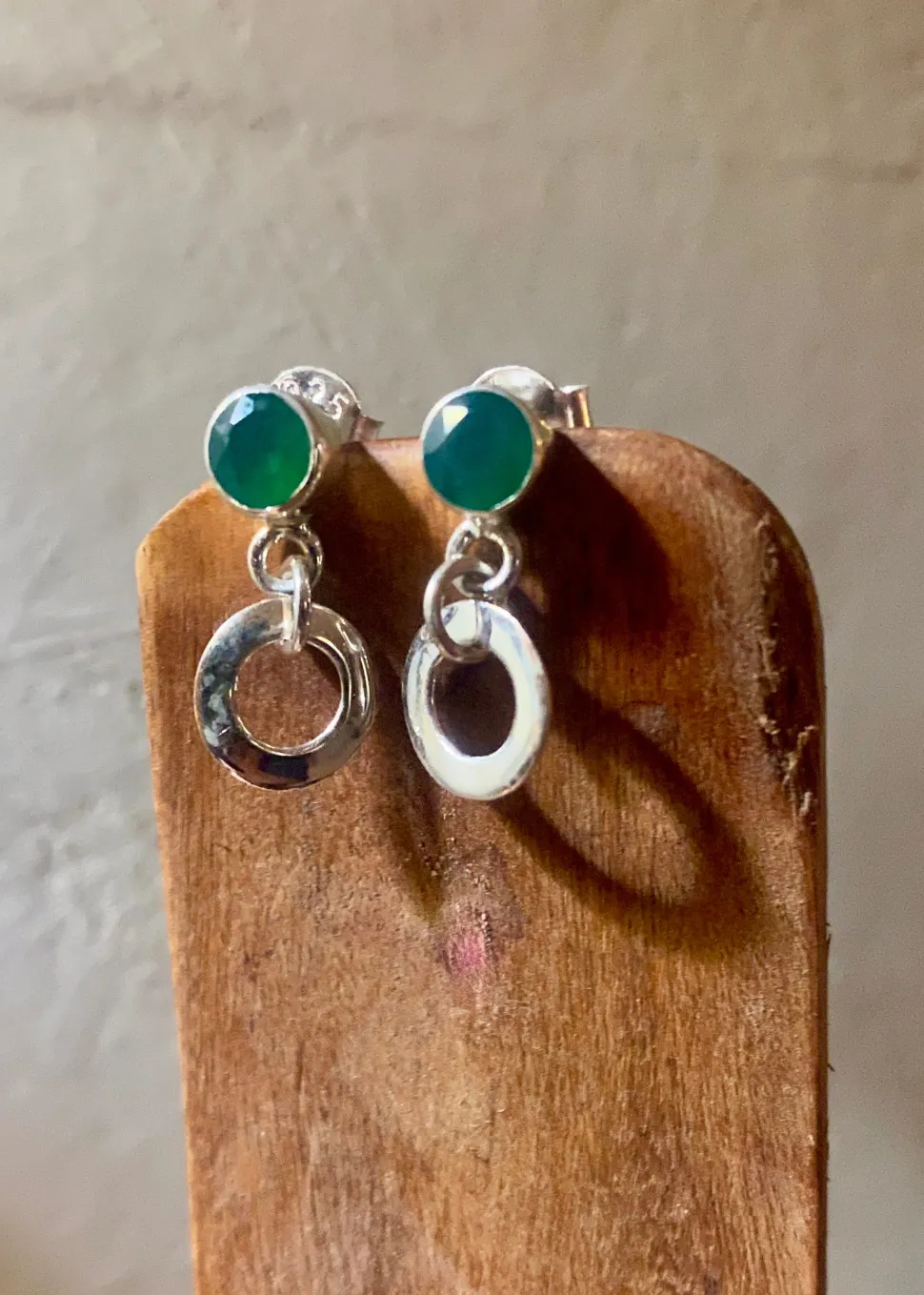 solid_silver_green_onyx_s_1.webp Solid Silver Green Onyx Stud Earrings with Loop Drop
