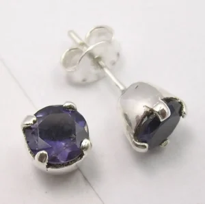 Solid Silver Iolite in Claw Stud Earrings