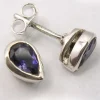 Solid Silver Iolite Tear-Drop Stud Earrings