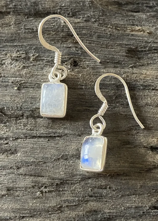 Solid Silver Moonstone Oblong Drop Earrings