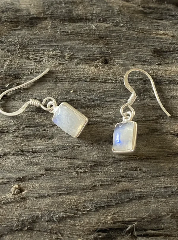 Solid Silver Moonstone Oblong Drop Earrings