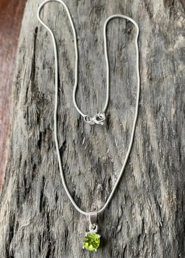 Solid Silver Peridot Pendant & Chain