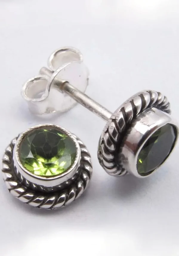 Solid Silver Peridot Round Stud Earrings