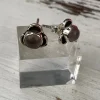 Solid Silver Rose Quartz Stud Earrings with Triple Curve Frame
