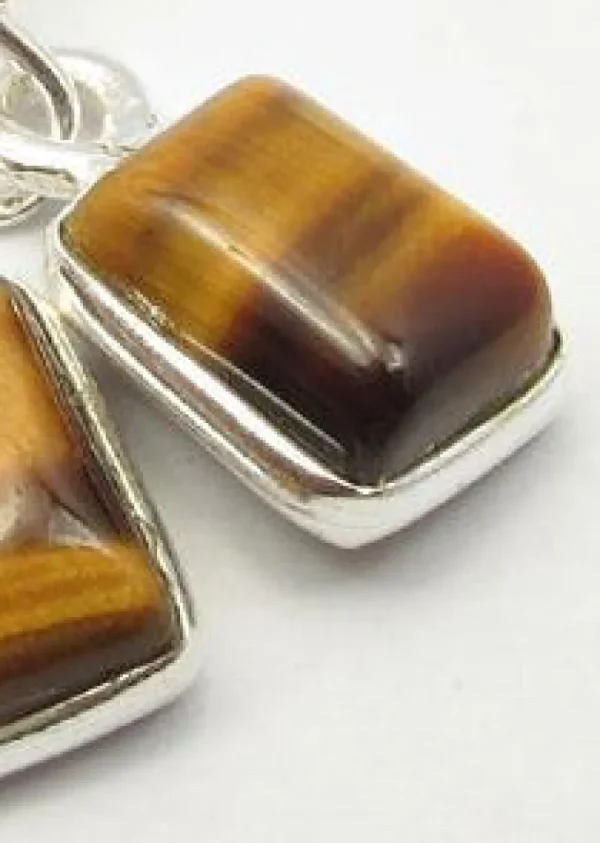 Solid Silver Tigers Eye Oblong Drop Earrings