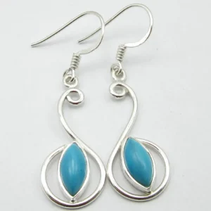 Solid Silver Turquoise Scroll Drop Earrings